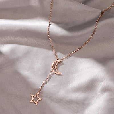 Picture of Latest Design Cute Moon Wave Long Chain Necklace - Gold - Adjustable