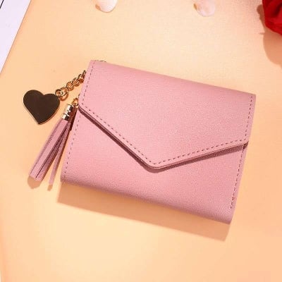 Picture of Women Simple Short Wallet Tassel Coin Purse Card Holders Handbag Red - Pink