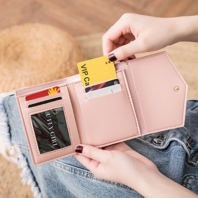 Picture of Women Simple Short Wallet Tassel Coin Purse Card Holders Handbag Red - Pink