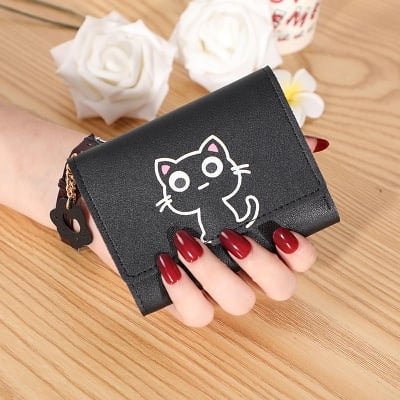 Picture of PU Leather Coin Purse Mini Key Chain Small Wallet - Black