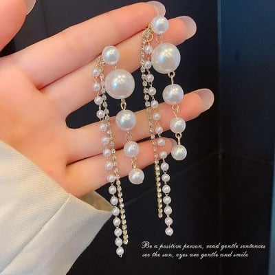 Picture of Big Pearl Dangle Earrings For Women - Multicolor