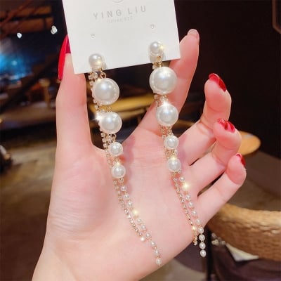 Picture of Long Tassel Earrings Fashion Crystal Water Drop Jewelry  Earrings - Multicolor