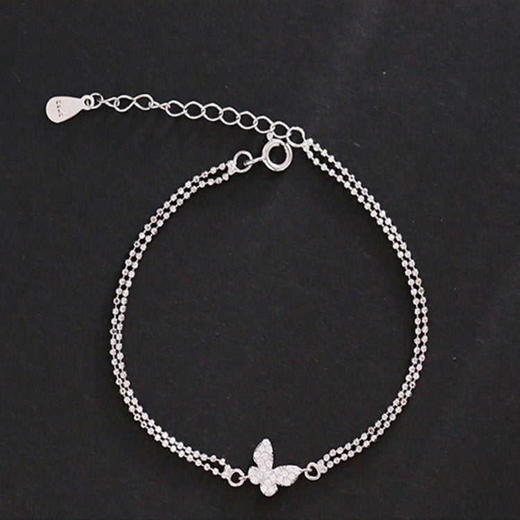 Picture of Japanese And Korean New Style bracelet design for girl simple  Niche Design Butterfly Double Layer Round Bead Bracelet - Silver