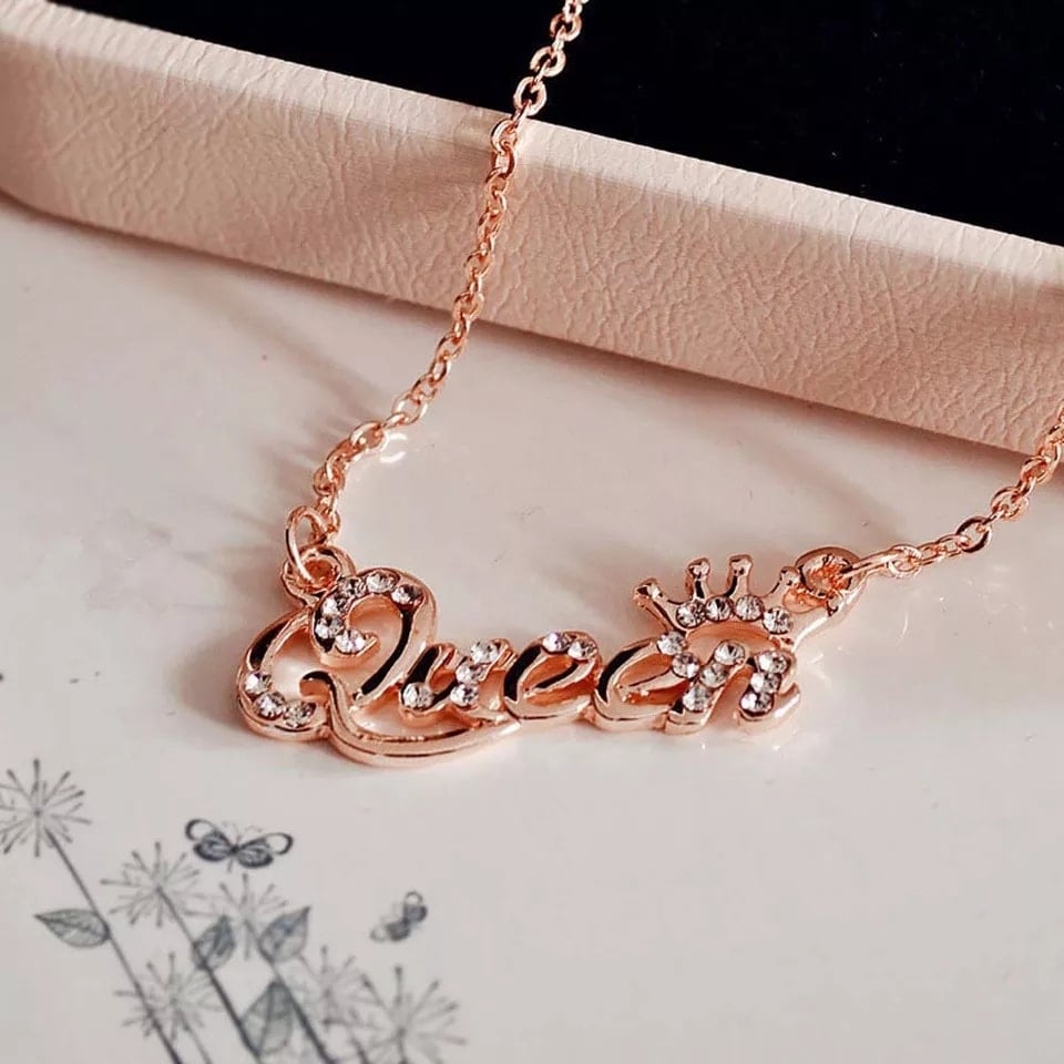 Picture of Queen Crown  Zircon Crystal Necklace Chain  For Women - Gold - Adjustable