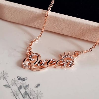 Picture of Queen Crown  Zircon Crystal Necklace Chain  For Women - Gold - Adjustable