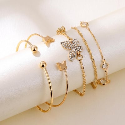 Picture of sale new bohemian elegance open bracelets with rhinestone butterfly bracelet 5-piece set for female gifts wholesale - Gold