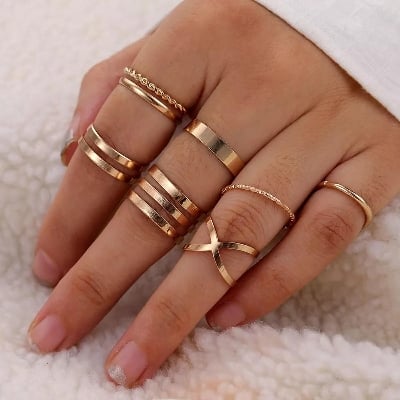 Picture of Fashion Hollow Crystal Ring For Women - Gold - Adjustable