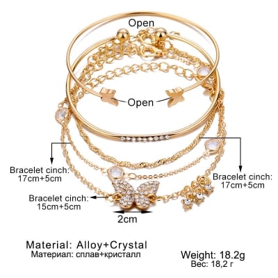 Picture of Gothic Imitation Pearls Lock Butterfly  Bracelets Set Female Knot Flower Bracelet - Gold