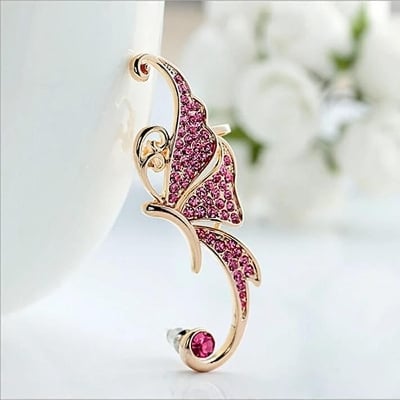 Picture of Butterfly Chain Earrings Ear Bone Clip Integrated Ear Jewelry For Girl and Women - Pink - Adjustable