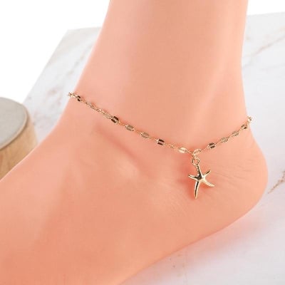 Picture of Fashion Simple Starfish Chain Anklet Women Alloy Anklet Foot Ornaments - Gold
