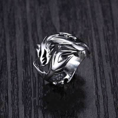 Picture of Punk Stainless Steel Silver  Dragon Ring For Men - Silver - Adjustable