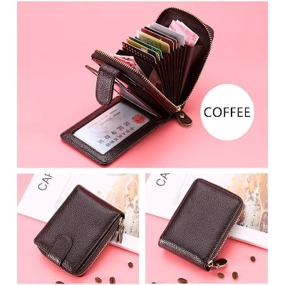 Picture of Leather Credit Card Holders RFID Wallet Business Bank Cards Case Cardholder Purse - Brown