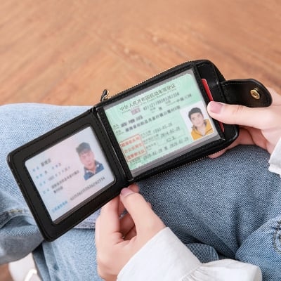 Picture of Leather Credit Card Holders RFID Wallet Business Bank Cards Case Cardholder Purse - Brown
