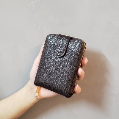 Picture of Leather Credit Card Holders RFID Wallet Business Bank Cards Case Cardholder Purse - Brown