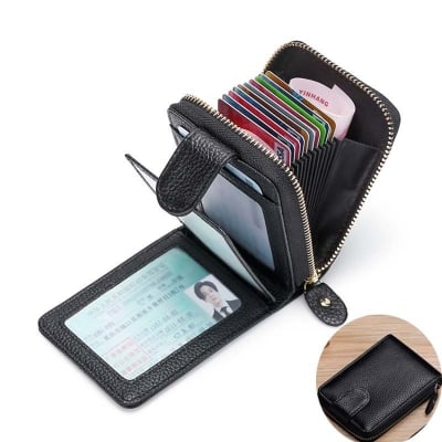 Picture of Men's Wallet Pu Leather Credit Card Holder ID Card Rfid Blocking Zipper For Men - Black