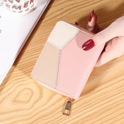Picture of Women Leather Wallets Short Zipper Tassel Design Coin Purses Clutch Female Patchwork Credit Card Holder - Pink