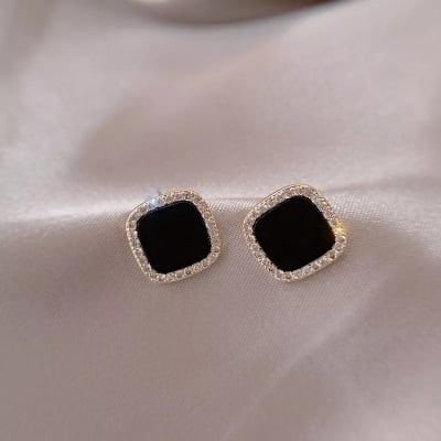 Picture of Street Style Square Stud Earrings for Women - Black - Adjustable
