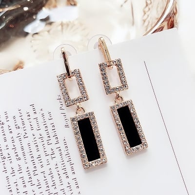 Picture of Black stone earrings for women new - Black - Adjustable