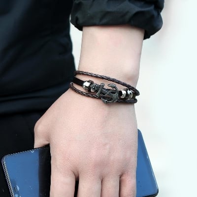 Picture of Anchor Leather Bracelets Bangles Fashion Wristband
