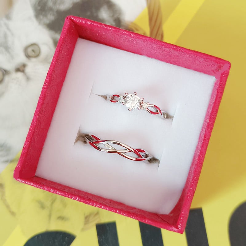 Picture of Love Promise Couple Finger Ring 2 pcs - Silver - Adjustable