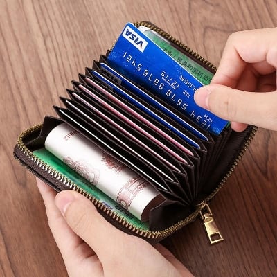 Picture of Male Female Leather Card Holder Small Zipper Wallet
