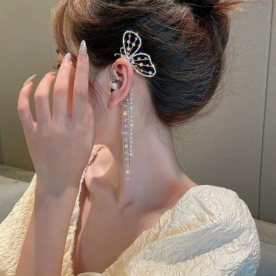Picture of Korean Elegant Cute Rhinestone Butterfly Stud Earrings For Women Girls Fashion - Multicolor