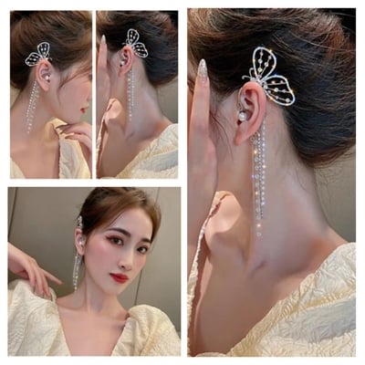 Picture of Cute Rhinestone long  Butterfly Stud Earrings Metal Chain Boucle Jewelry - Multicolor