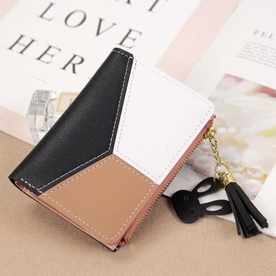 Picture of Women Wallets Short Zipper Patchwork Panelled Coin Purse Card Holder Bag For Women - Pink