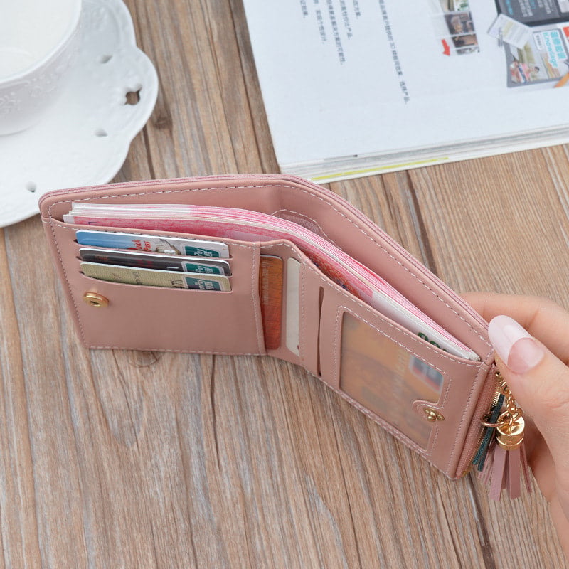 Picture of Women Wallets Short Zipper Patchwork Panelled Coin Purse Card Holder Bag For Women - Pink