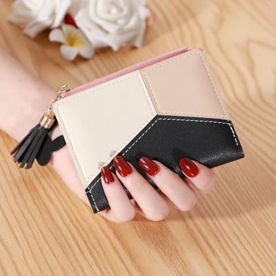 Picture of Korean Short Vertical Tassel Wallet Coin Purse Card Holder Multipurpose Charm Pouch Women Fashion PU Leather Wallet - Black