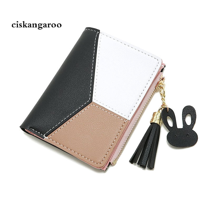 Picture of Korean Short Vertical Tassel Wallet Coin Purse Card Holder Multipurpose Charm Pouch Women Fashion PU Leather Wallet - Black