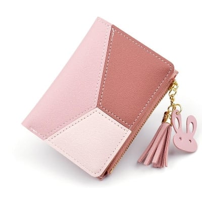 Picture of Women Wallet Short Wallets Zipper Purse Patchwork Fashion Wallets Coin Purse Card Holder Leather - Pink