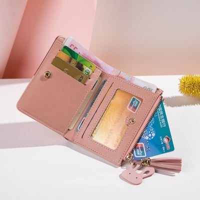 Picture of Women Wallet Short Wallets Zipper Purse Patchwork Fashion Wallets Coin Purse Card Holder Leather - Pink