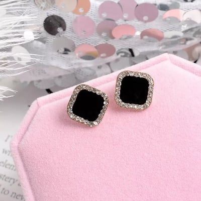 Picture of Street Style Square Stud Earrings for Women - Black