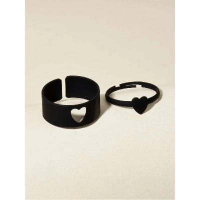 Picture of New 2pcs Heart Ring - Black - Adjustable
