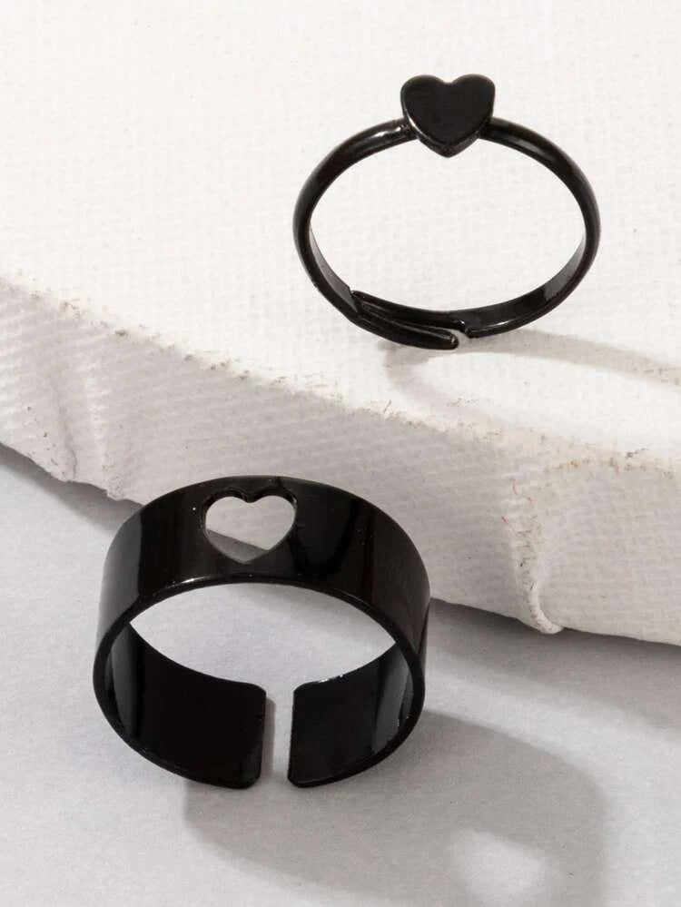 Picture of New 2pcs Heart Ring - Black - Adjustable
