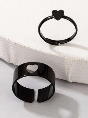 Picture of New 2pcs Heart Ring - Black - Adjustable