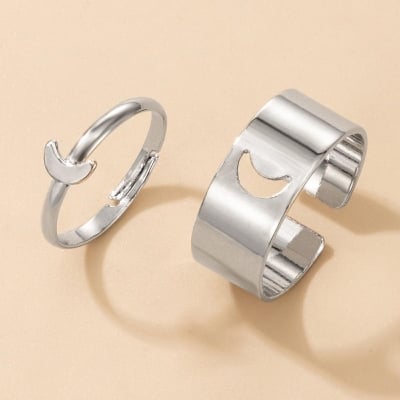 Picture of LOVE King & Queen Couple Ring Set In Titanium Hart - White - Adjustable