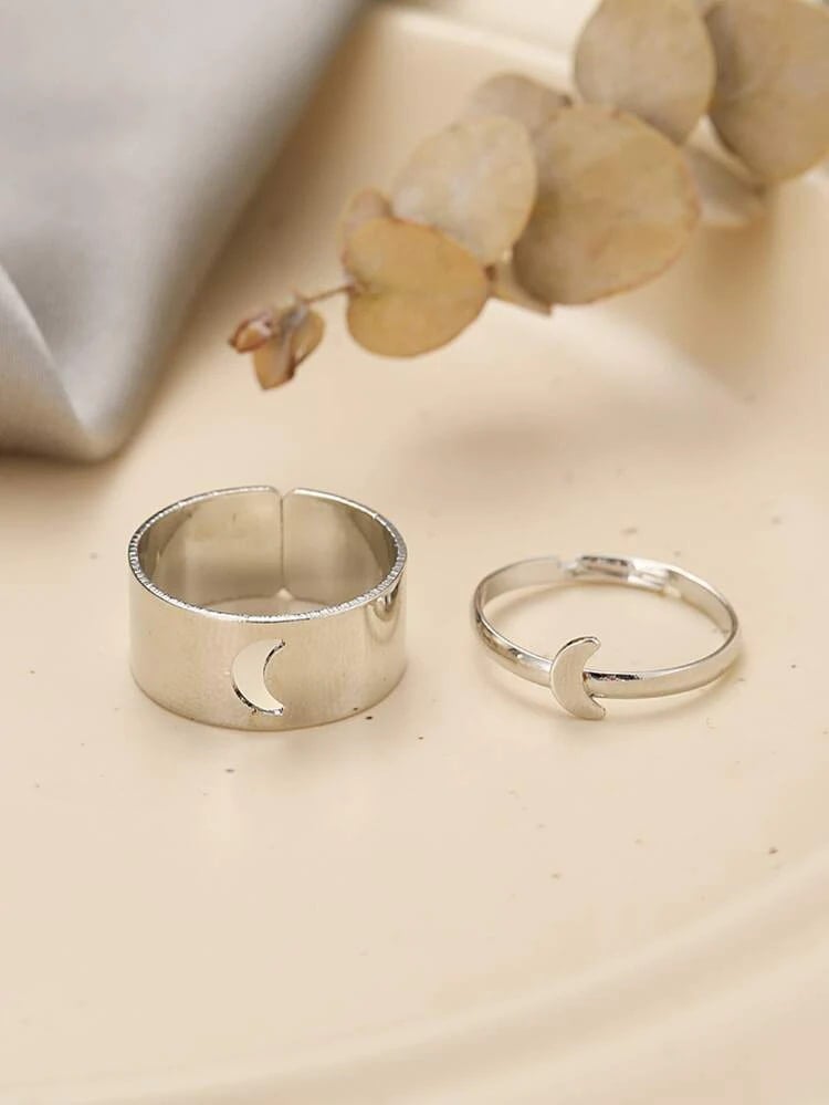 Picture of LOVE King & Queen Couple Ring Set In Titanium Hart - White - Adjustable