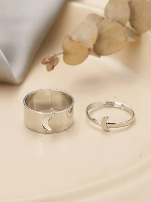 Picture of LOVE King & Queen Couple Ring Set In Titanium Hart - White - Adjustable