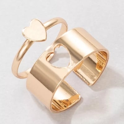 Picture of Finger Ring Heart/Moon/ Attrtive Couple Open Rings - Gold - Adjustable