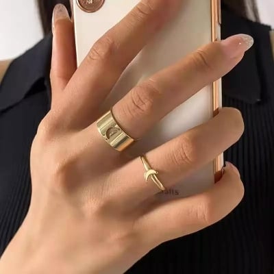 Picture of Love King and Queen Couple Ring Set In  hart black - Gold - Adjustable