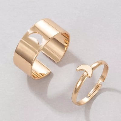 Picture of Love King and Queen Couple Ring Set In  hart black - Gold - Adjustable