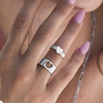 Picture of 2pcs set Simple Open Rings Set Love Couple Rings - Silver - Adjustable