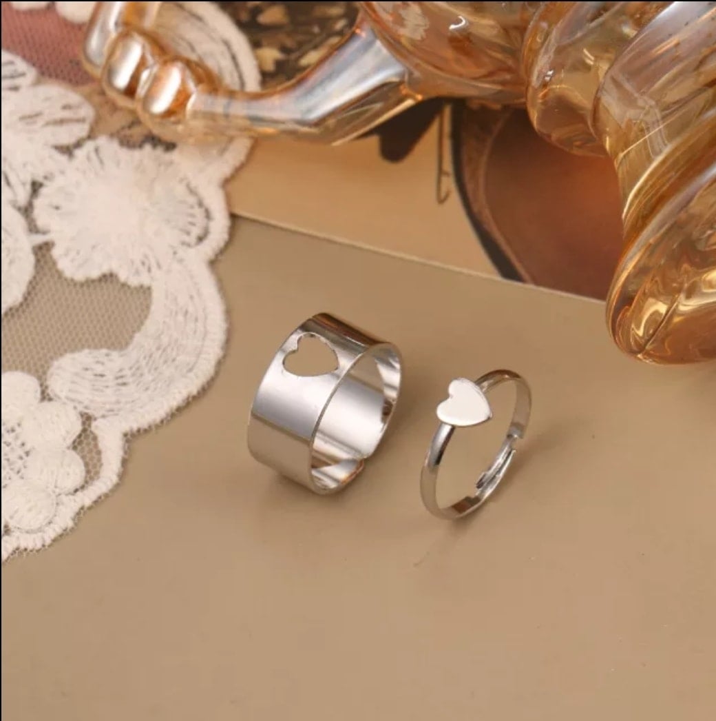 Picture of 2pcs set Simple Open Rings Set Love Couple Rings - Silver - Adjustable