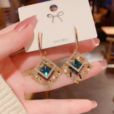 Picture of New Elegant and Exquisite Zircon Square Pearl  Stone Earrings For Woman - Blue