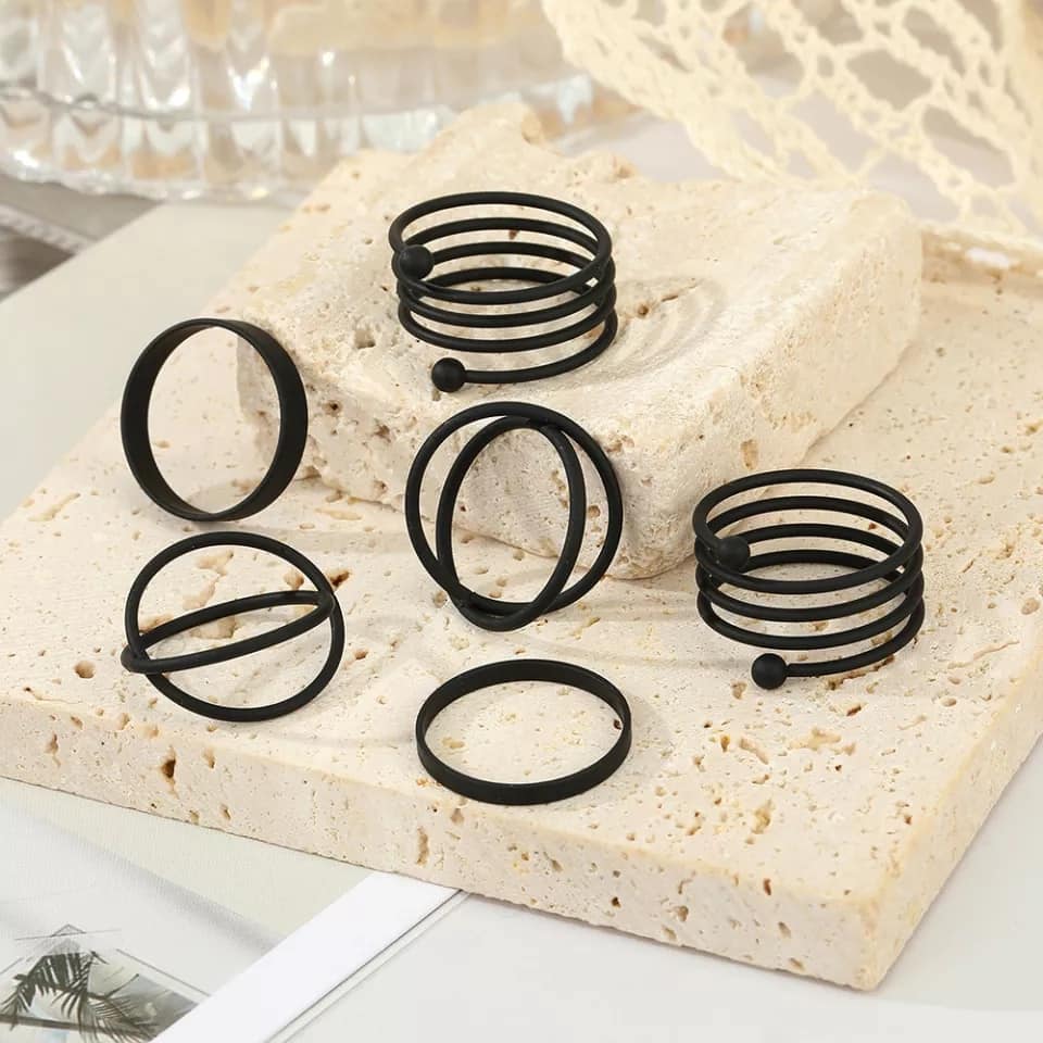Picture of 6 Pcs/Set Finger Ring Set Punk Knuckle Rings for women's fashion - Black - Adjustable