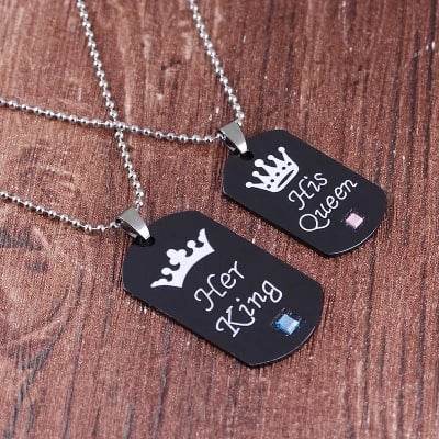 Picture of Romantic Her King & His Queen Couple Necklaces Black Crown Statement Lovers Pendant Necklace For Couples - Black - Adjustable