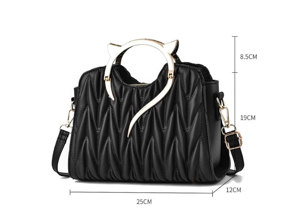 Picture of Winter New Soft Surface Water Ripple Female Bag Temperament All-Match Single Shoulder Messenger Bag Unique Shape Lady Handbag/bag for women - Black