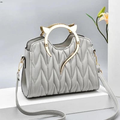 Picture of New Soft Surface Water Ripple Female Bag Temperament All-Match Single Shoulder Messenger Bag Unique Shape Lady Handbag - Grey